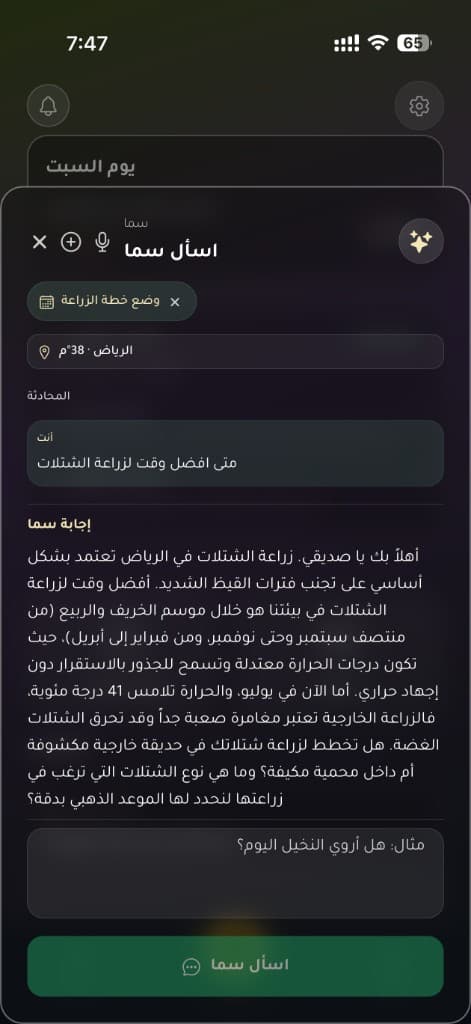 لقطة من ميزة سما في تطبيق رَنَم